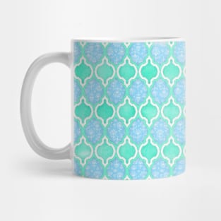 Moroccan Aqua Doodle pattern in mint green, blue & white Mug